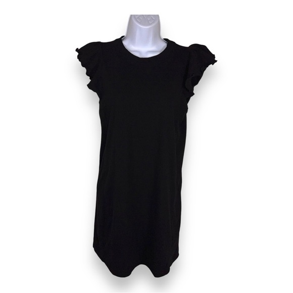 Small Forever 21 Juniors Black Ruffle Short Sleeve Dress Fitted Retro Goth - Picture 1 of 10